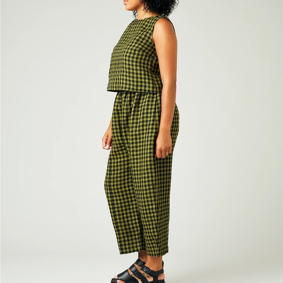 SET - Beyond Nine Linen Mabel and Esme in Green Gingham Linen Size S - Picture 1 of 4
